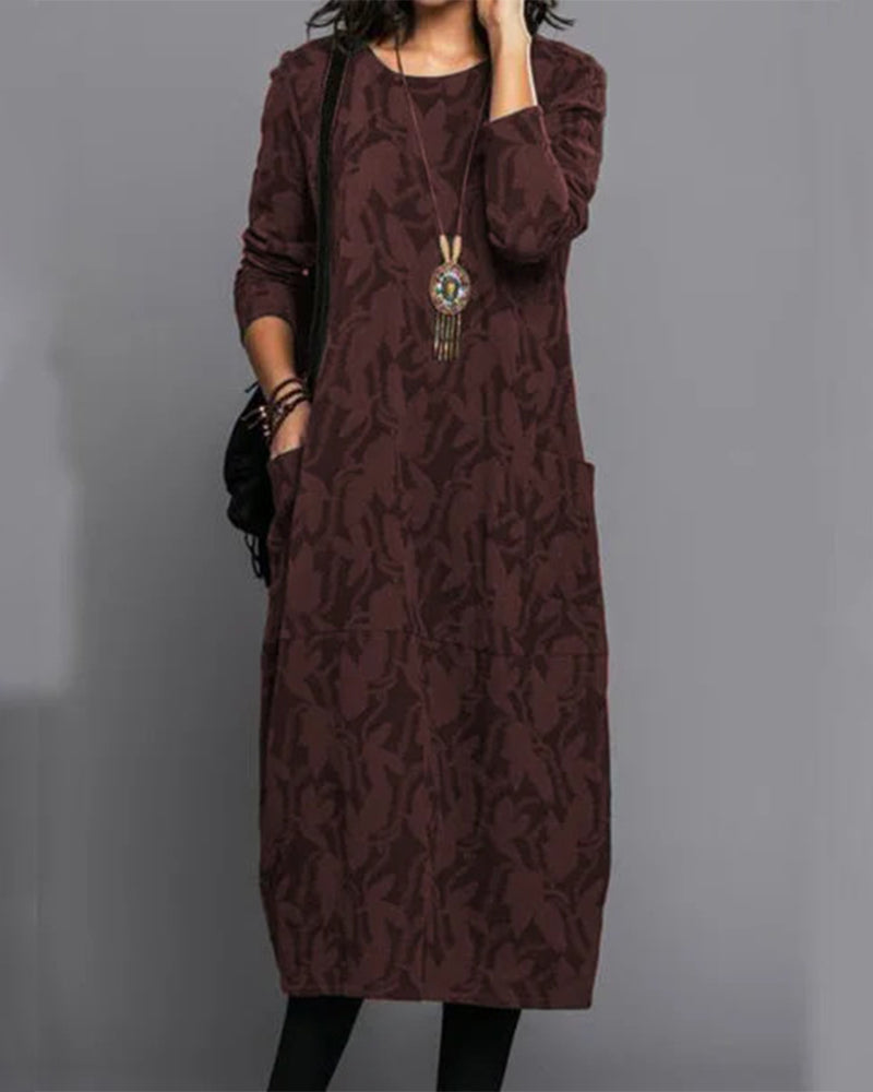 Women’s Printed Midi Dress | Long Sleeve