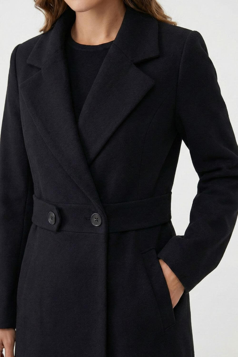 Women’s Long Coat | Double-Breasted Belted