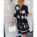 Women’s Floral Midi Dress | V-Neck and 3/4 Sleeves
