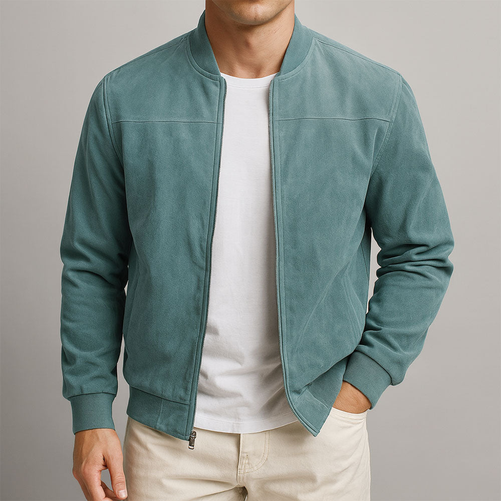 Men’s Suede Jacket | Zip-Up and Side Pockets