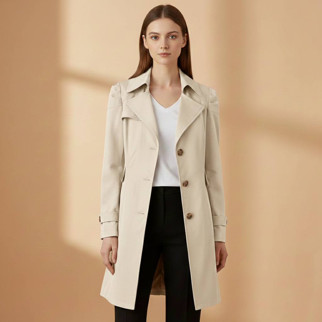 Women's Spring Trench Coat | Double-Breasted and Pockets