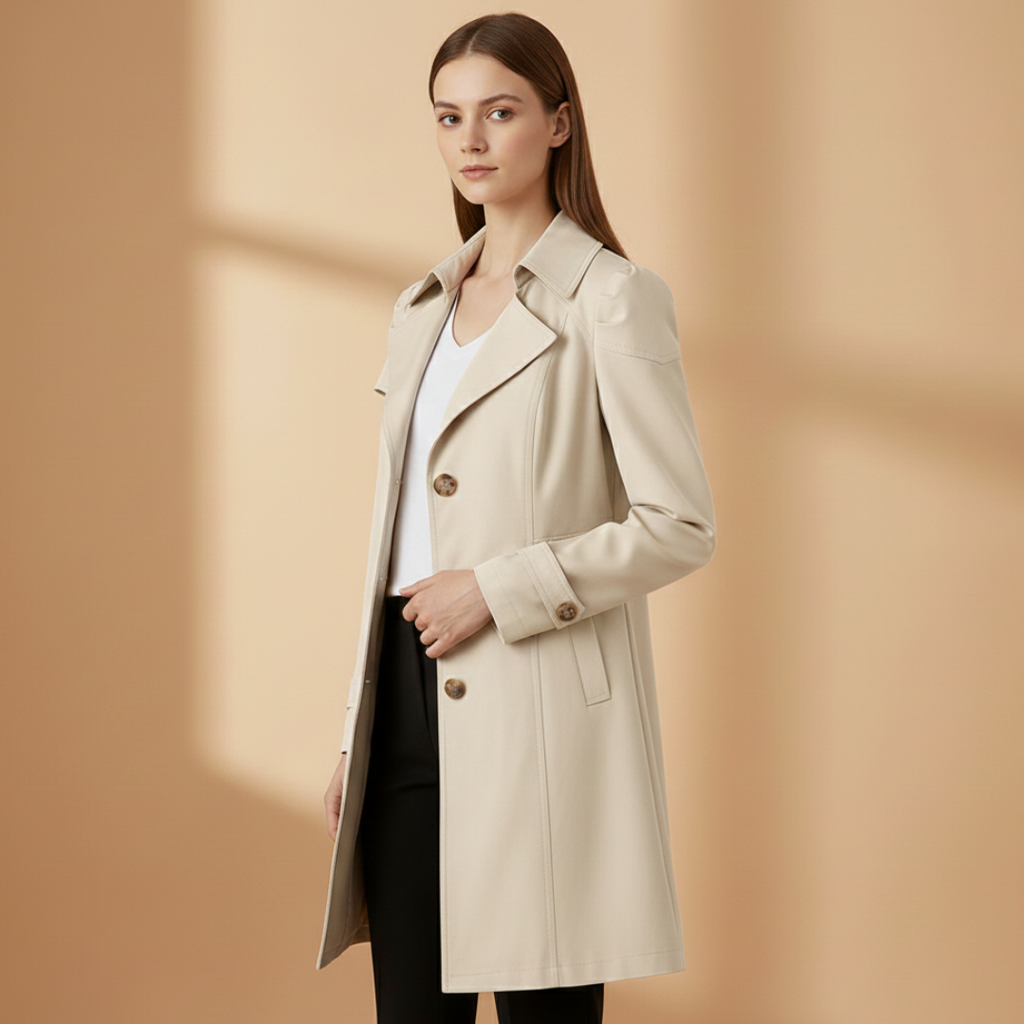 Women's Spring Trench Coat | Double-Breasted and Pockets