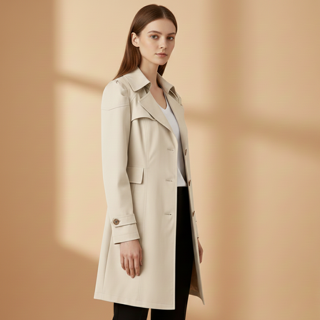 Women's Spring Trench Coat | Double-Breasted and Pockets
