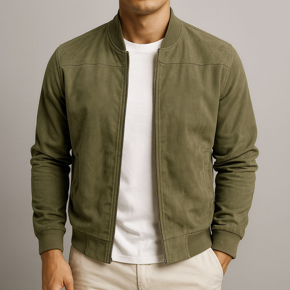 Men’s Suede Jacket | Zip-Up and Side Pockets
