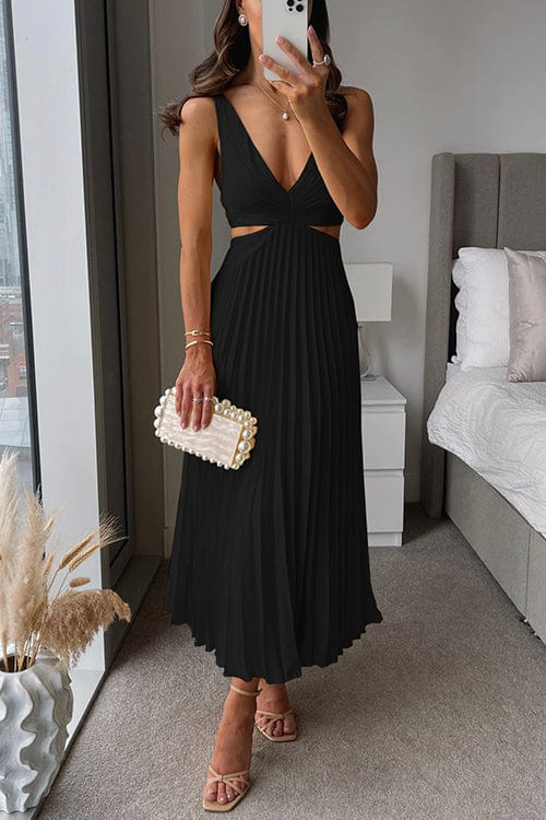 Women's Pleated Dress | V-Neck Midi