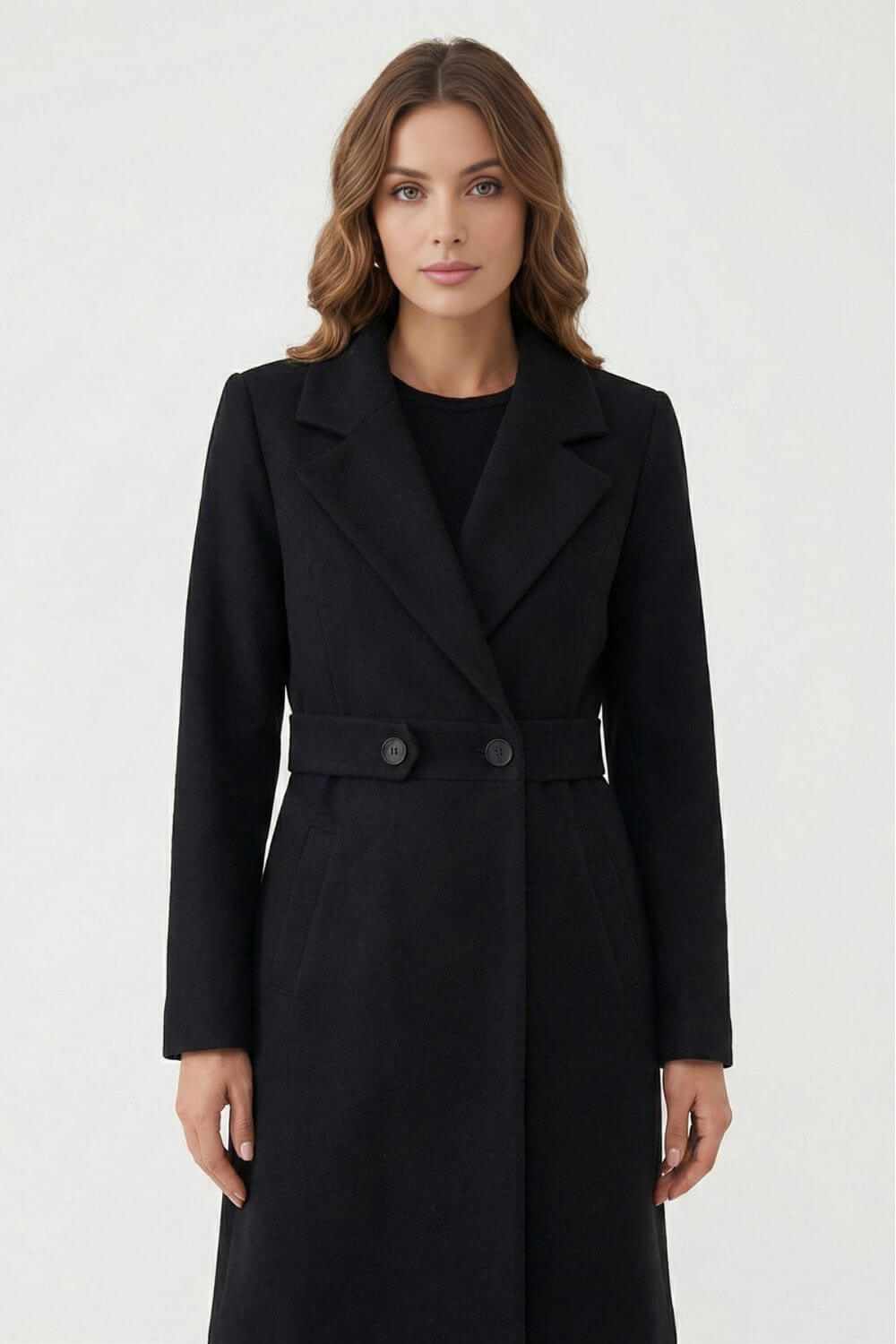 Women’s Long Coat | Double-Breasted Belted