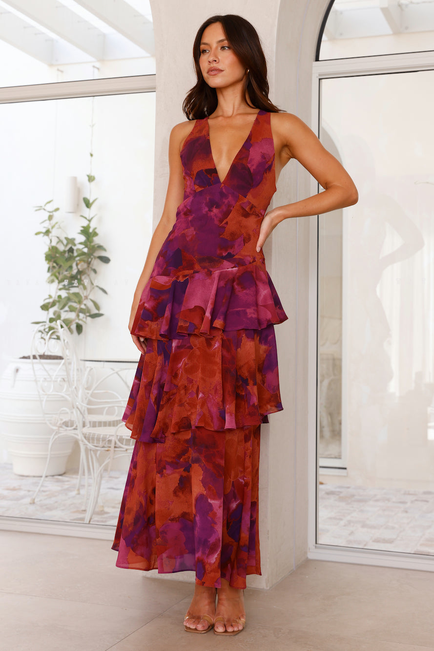 Women’s Floral Dress with V-Neck | Maxi