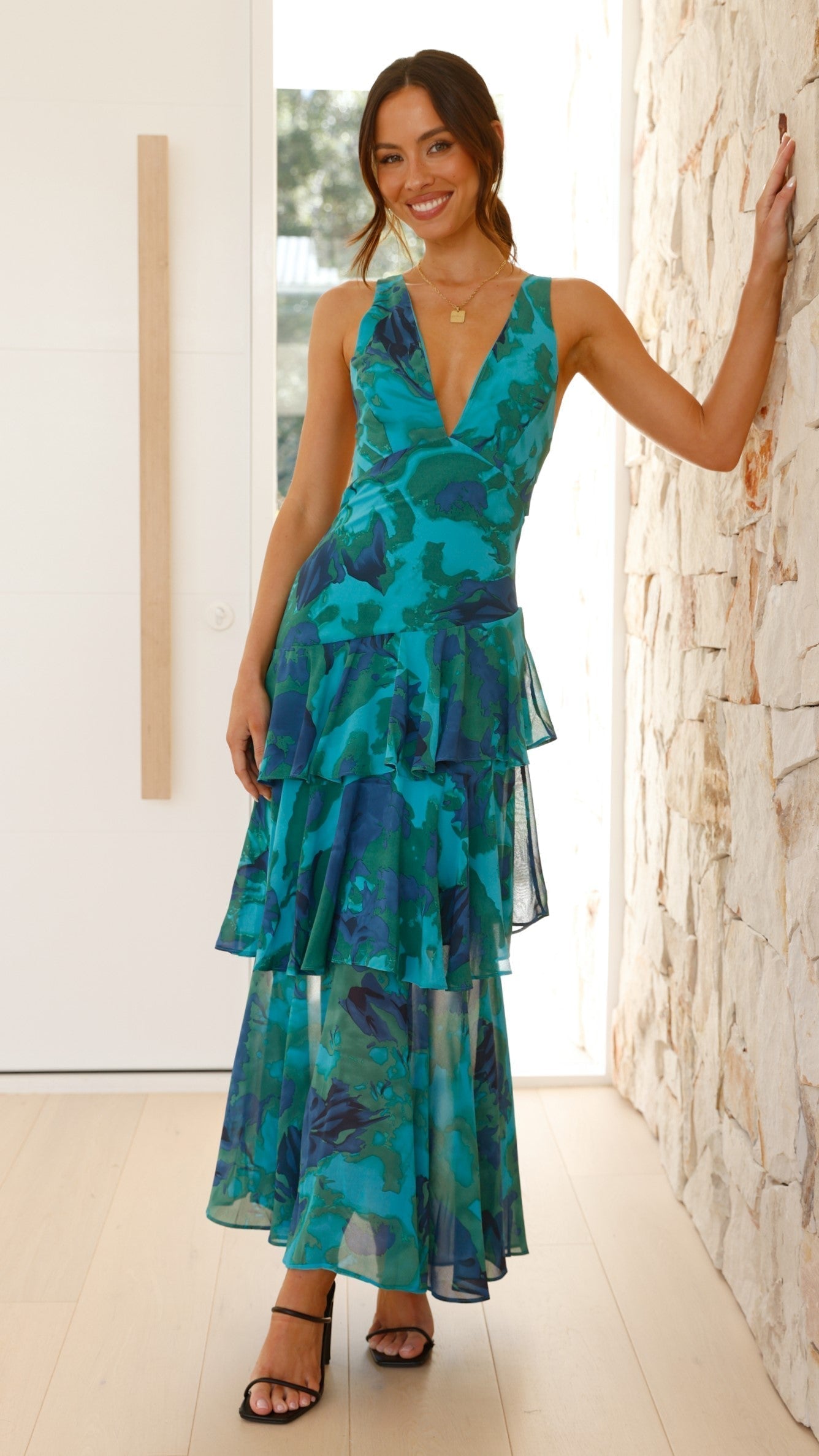 Women’s Floral Dress with V-Neck | Maxi