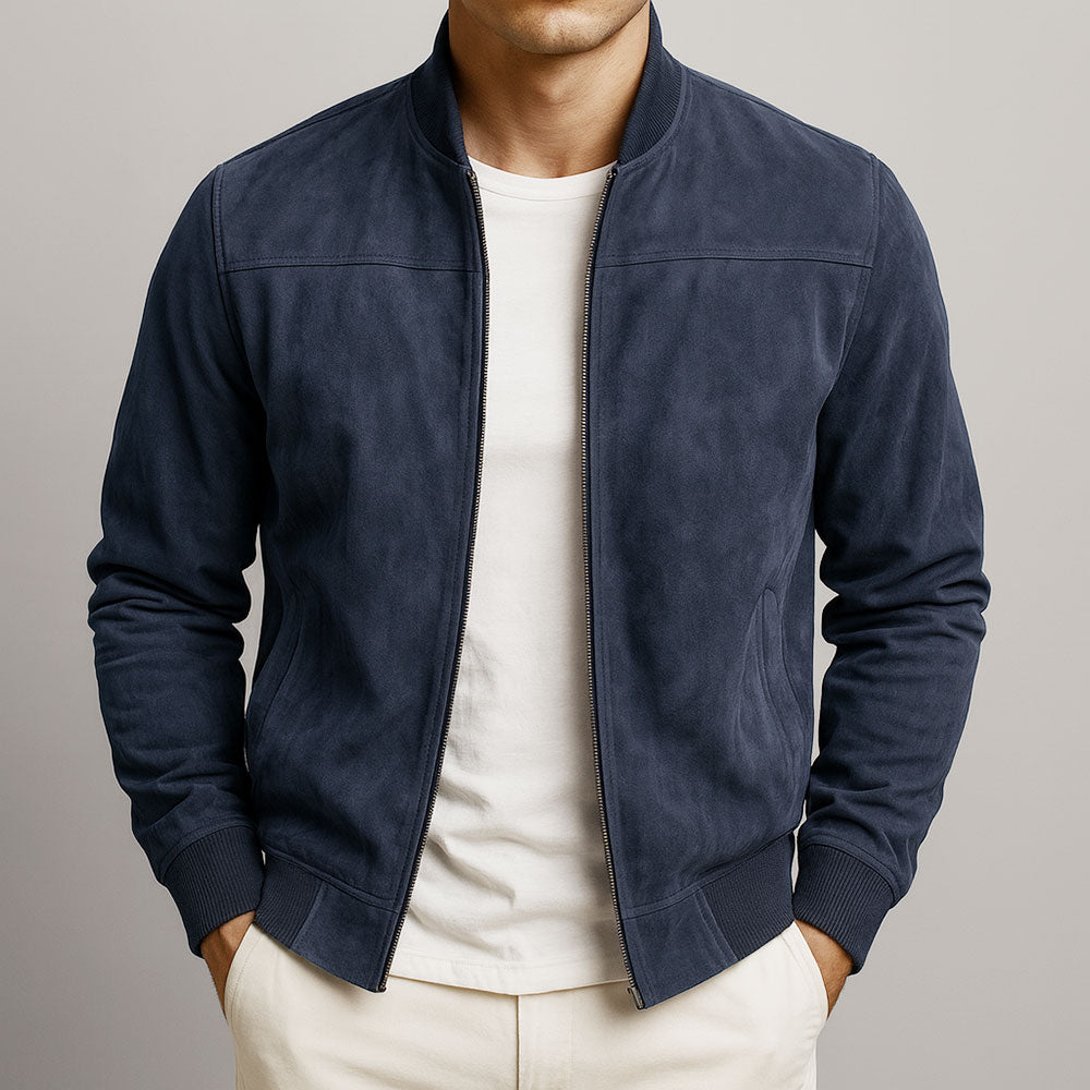 Men’s Suede Jacket | Zip-Up and Side Pockets
