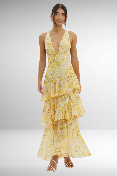 Women’s Floral Dress with V-Neck | Maxi