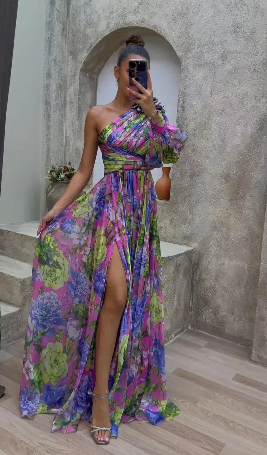Women's Floral Dress | One Shoulder and Slit