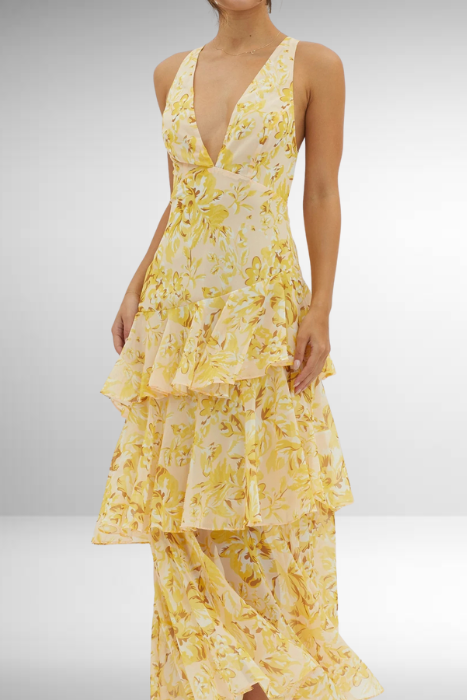 Women’s Floral Dress with V-Neck | Maxi
