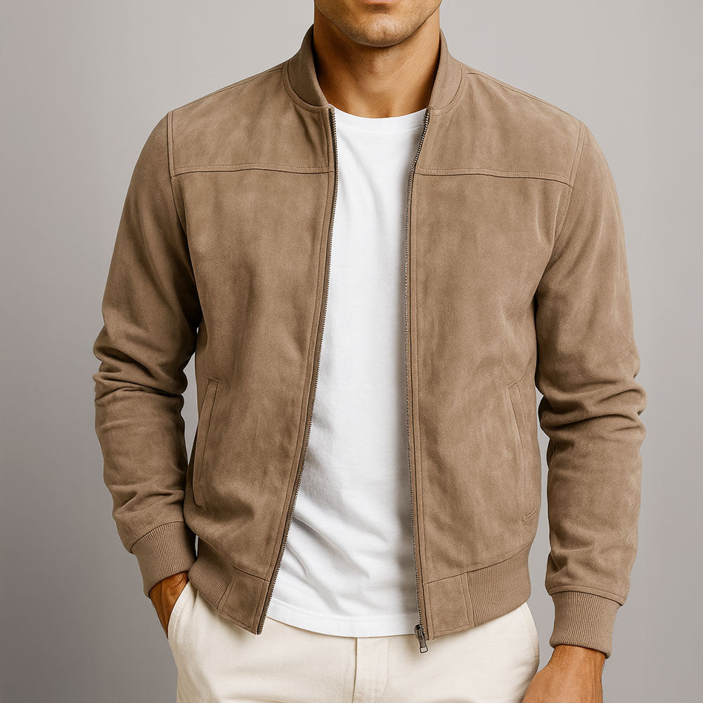 Men’s Suede Jacket | Zip-Up and Side Pockets