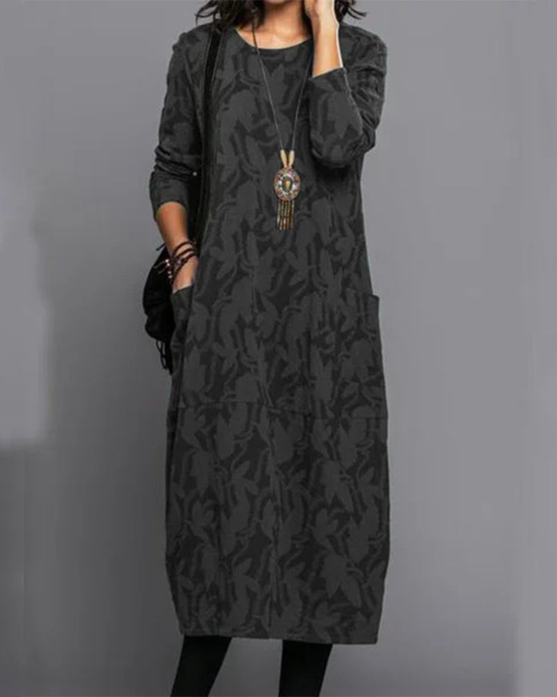 Women’s Printed Midi Dress | Long Sleeve