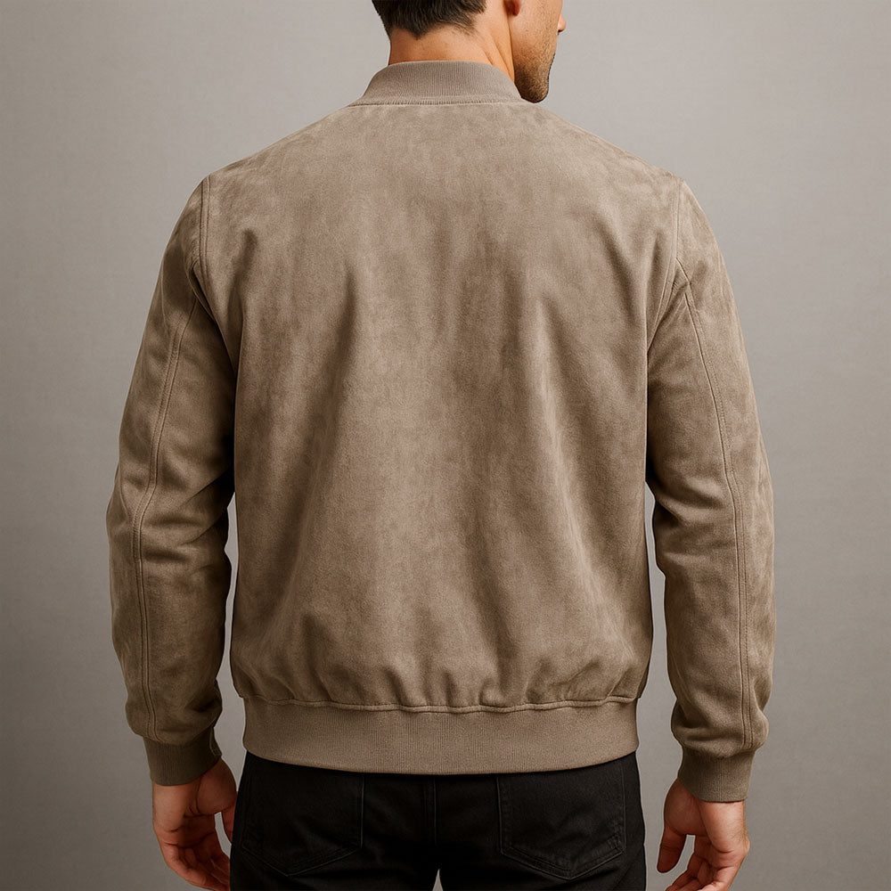 Men’s Suede Jacket | Zip-Up and Side Pockets