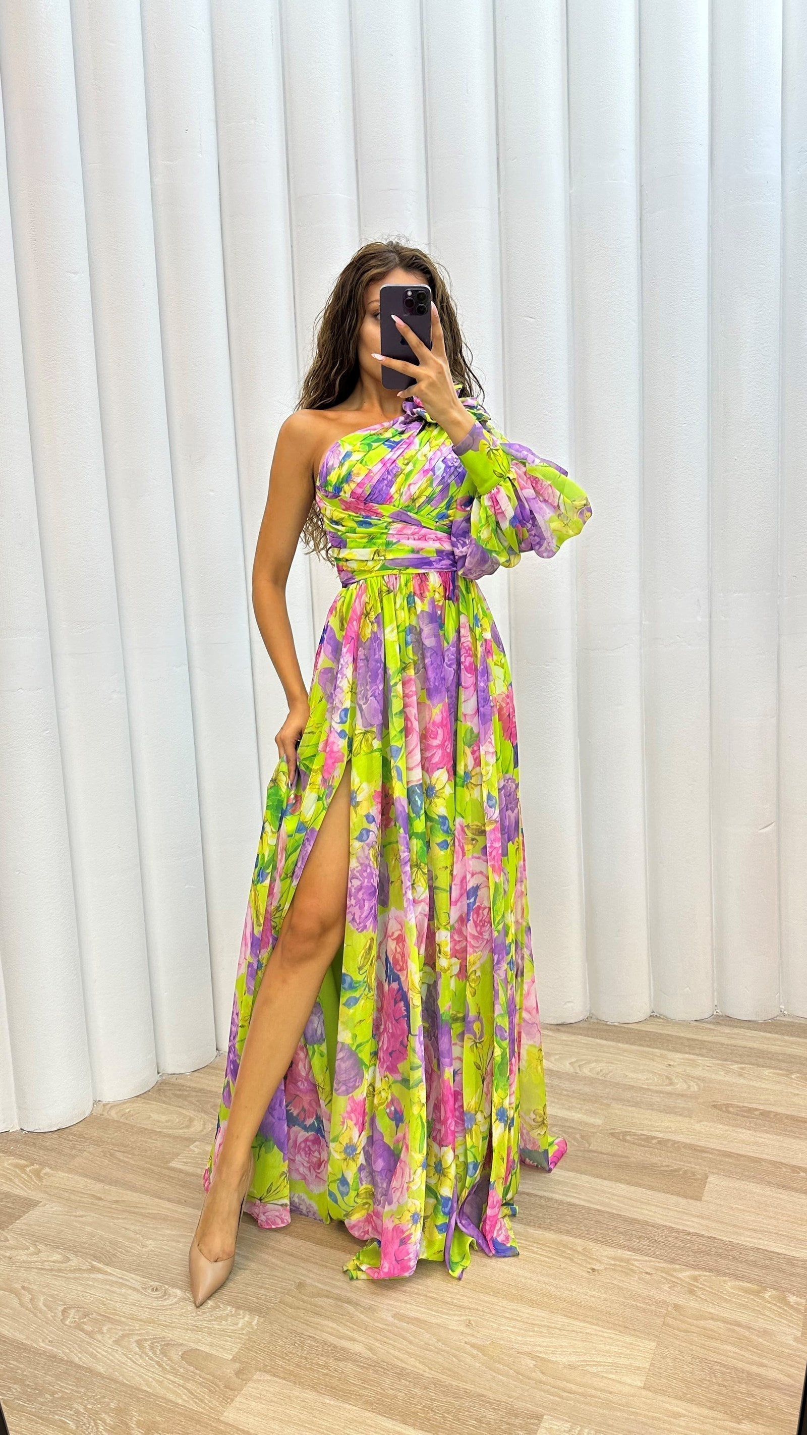 Women's Floral Dress | One Shoulder and Slit