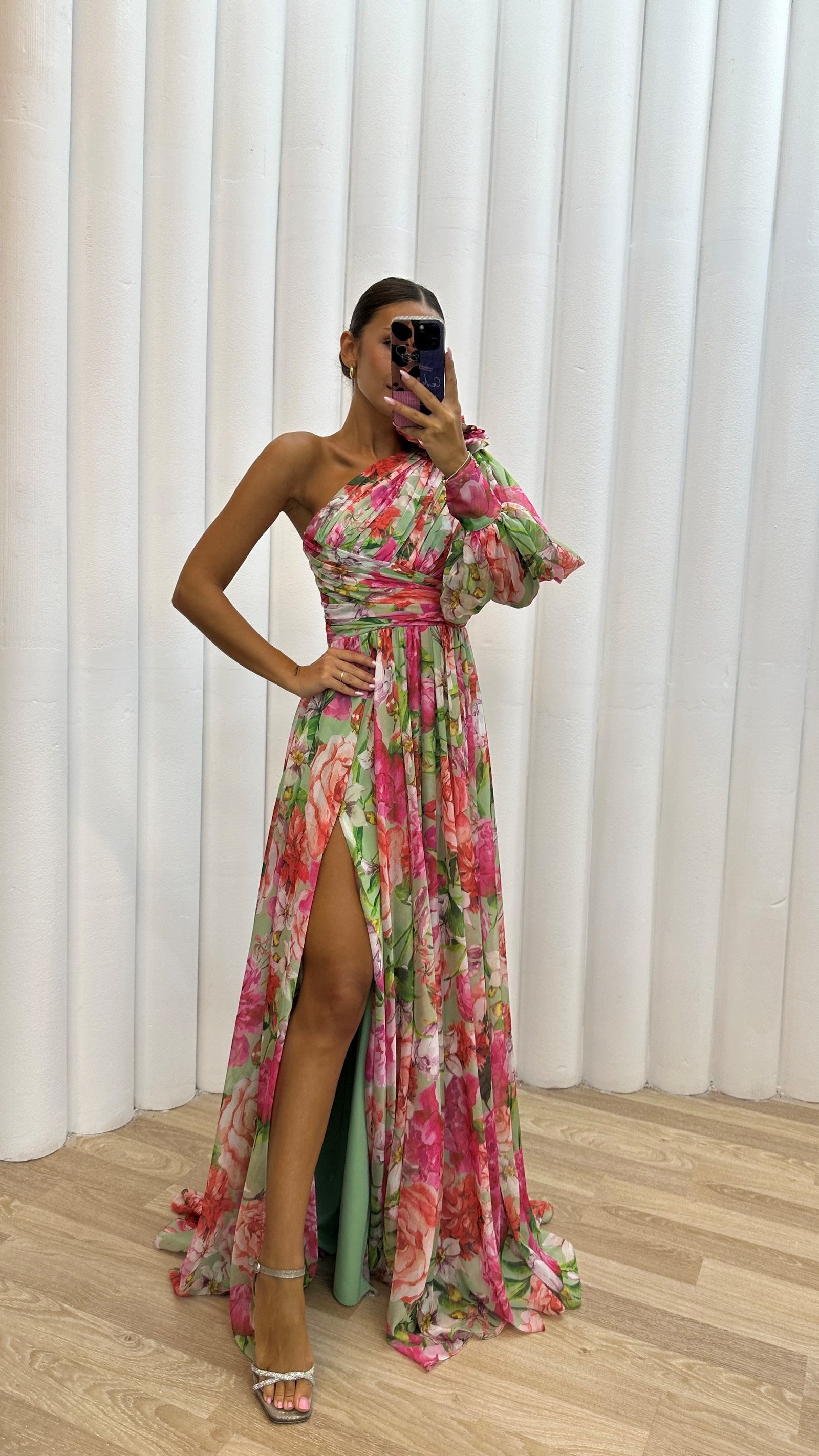 Women's Floral Dress | One Shoulder and Slit