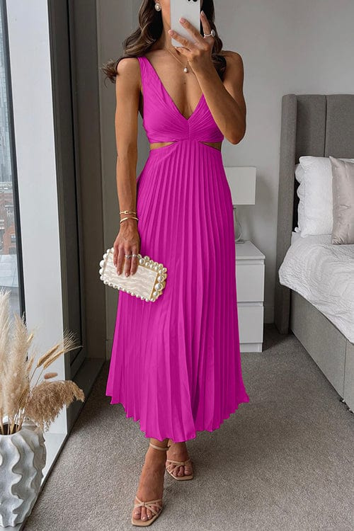 Women's Pleated Dress | V-Neck Midi
