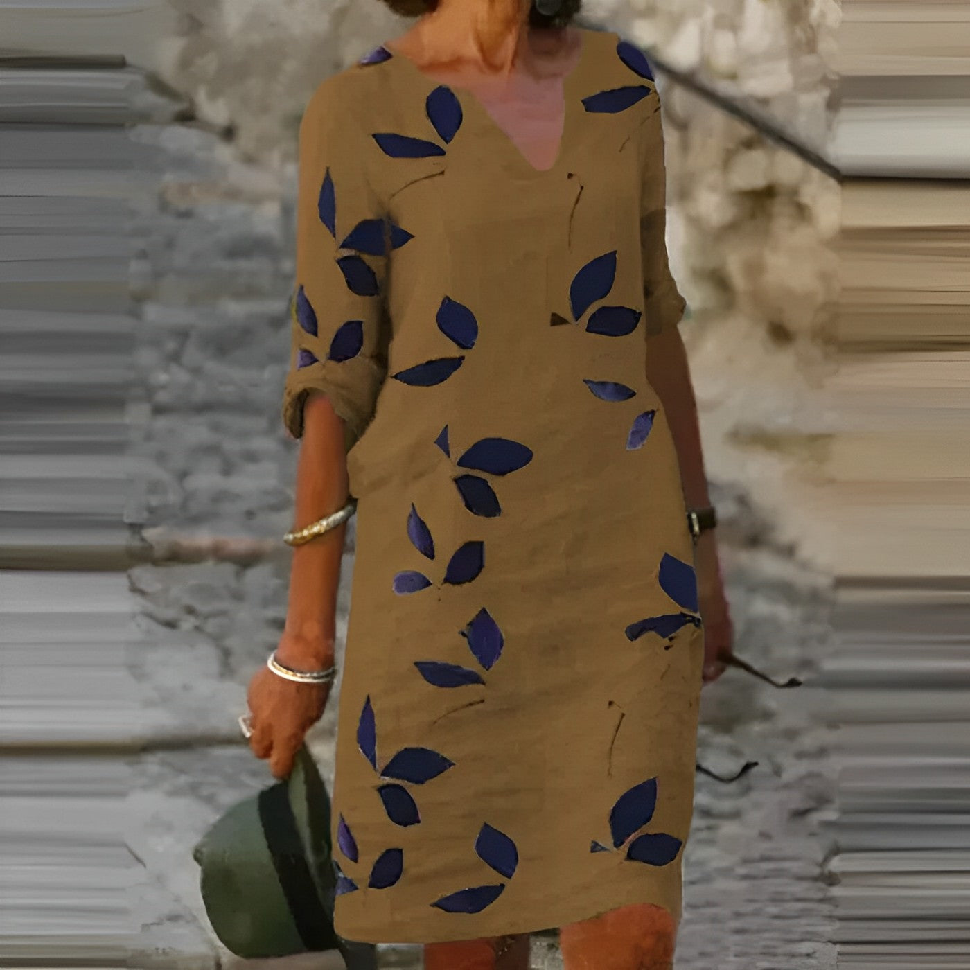Women’s Printed Shift Dress | V-Neck Midi
