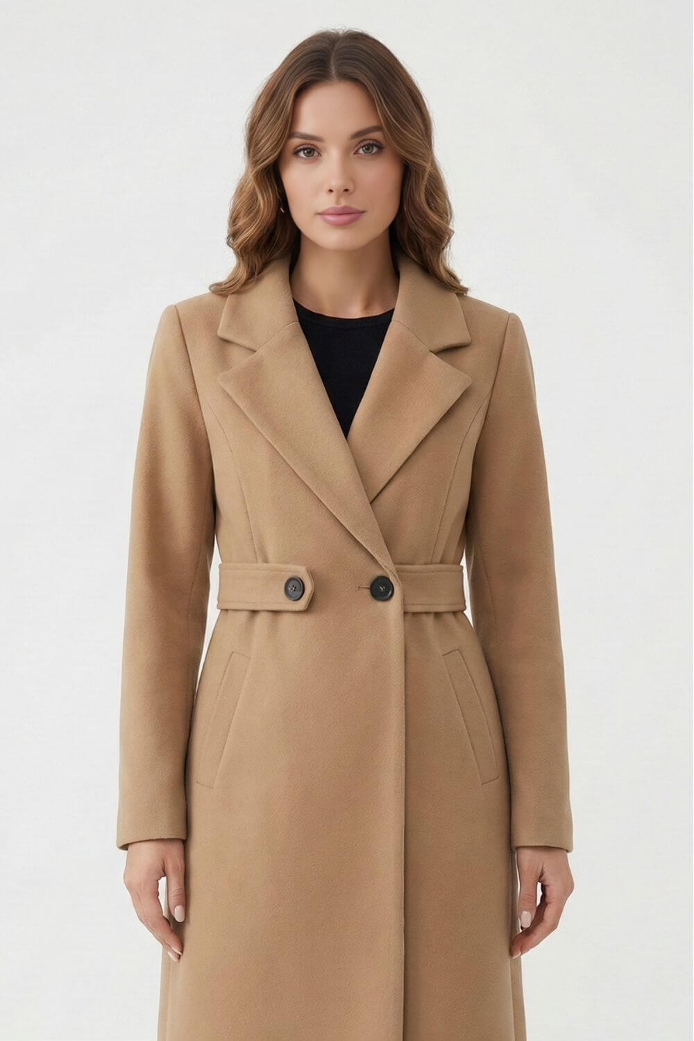 Women’s Long Coat | Double-Breasted Belted