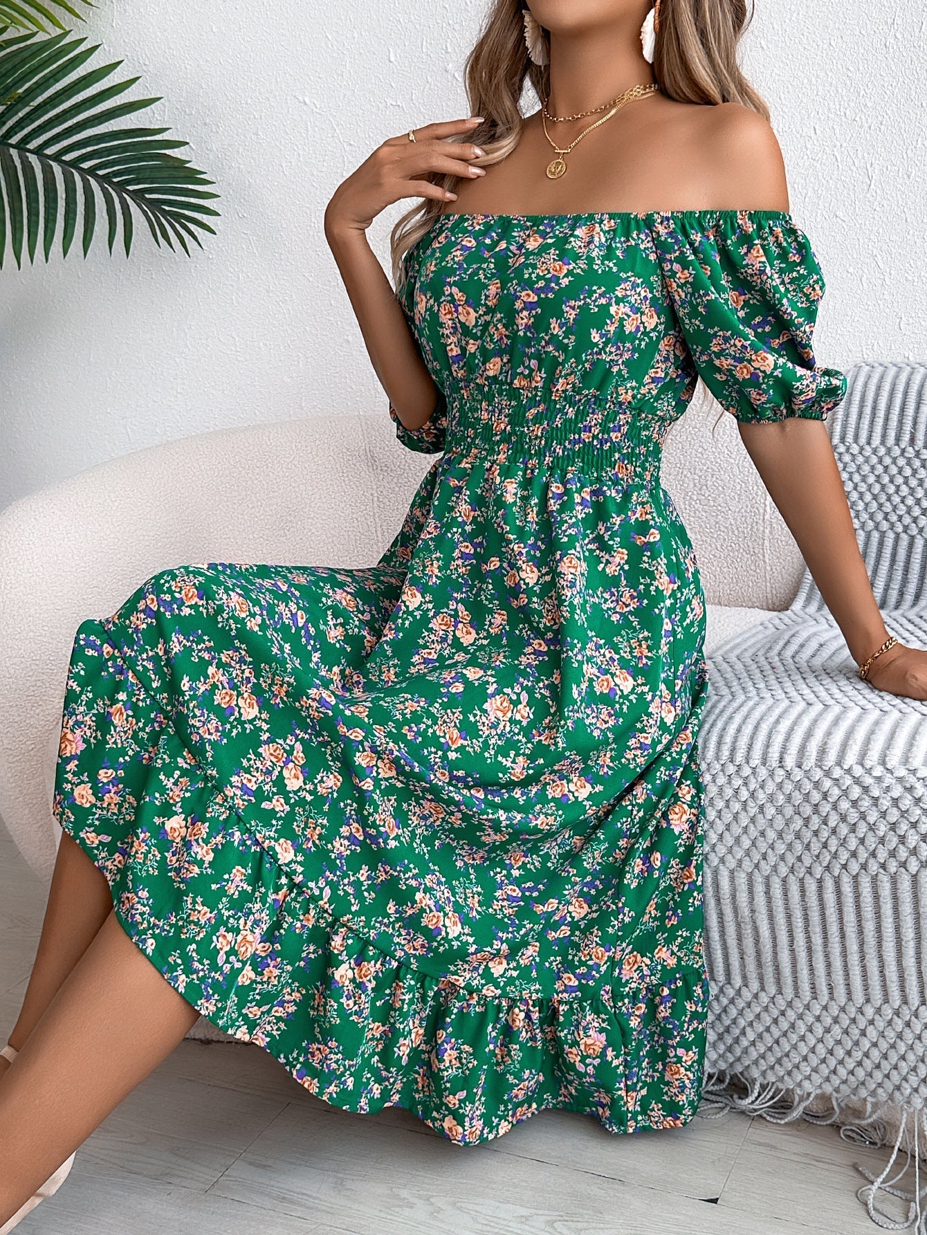 Women’s Floral Dress with Off Shoulder | Midi