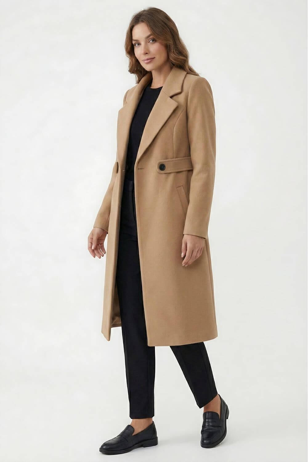 Women’s Long Coat | Double-Breasted Belted