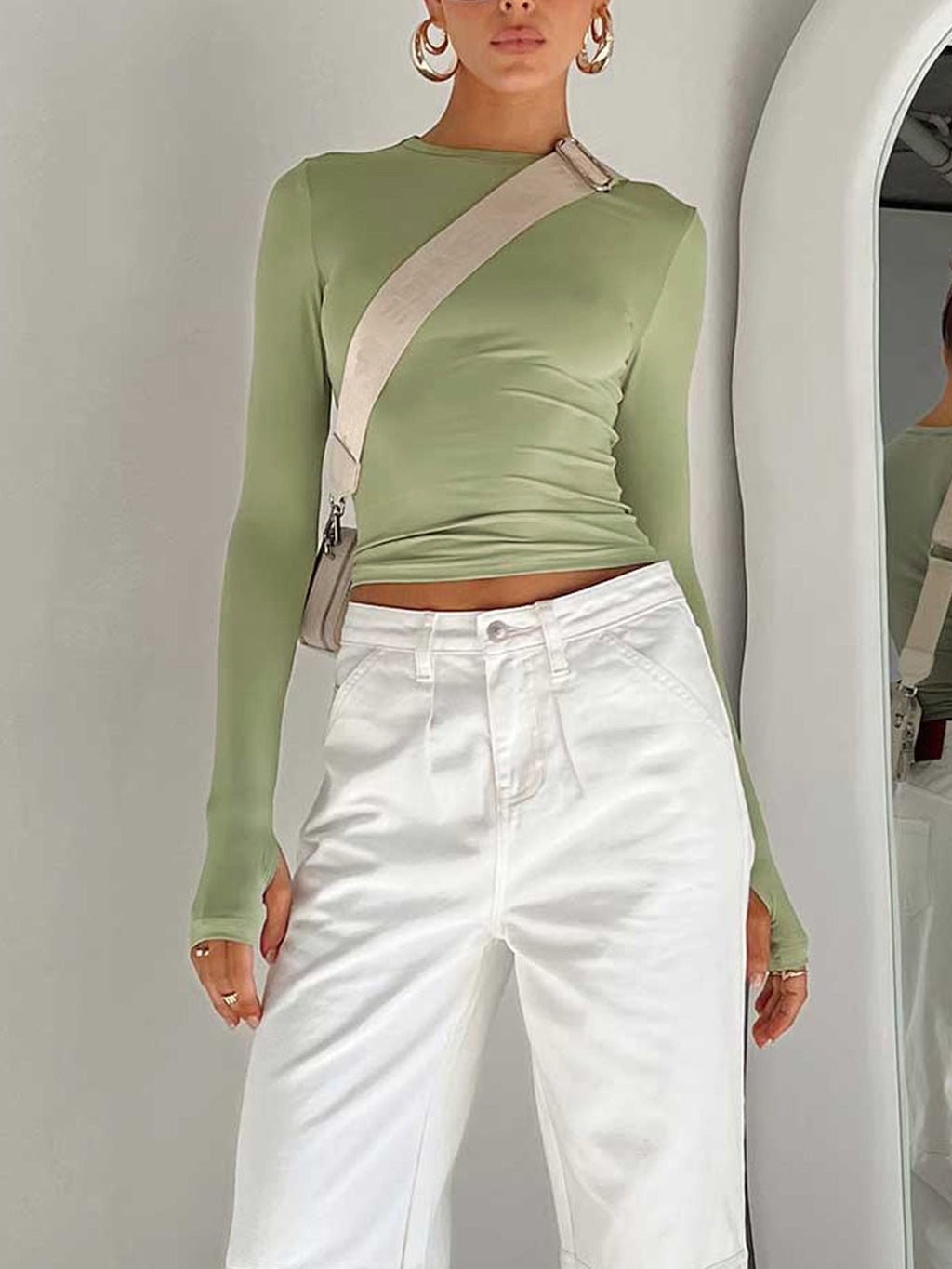 Women’s Long Sleeve Crop Blouse | Fitted Long Sleeve Top for Women