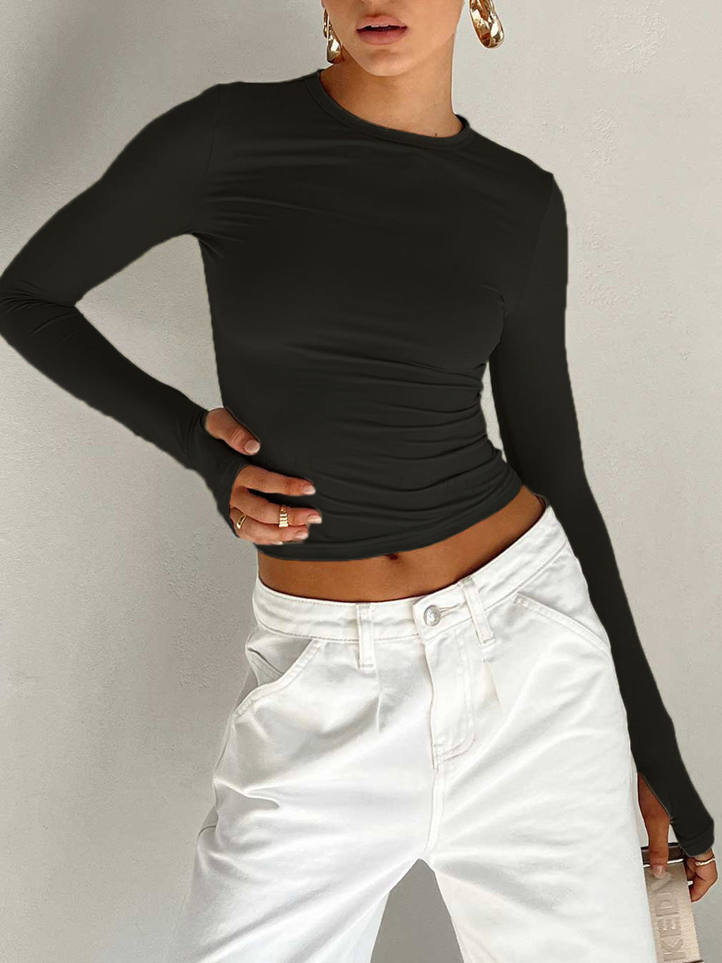 Women’s Long Sleeve Crop Blouse | Fitted Long Sleeve Top for Women