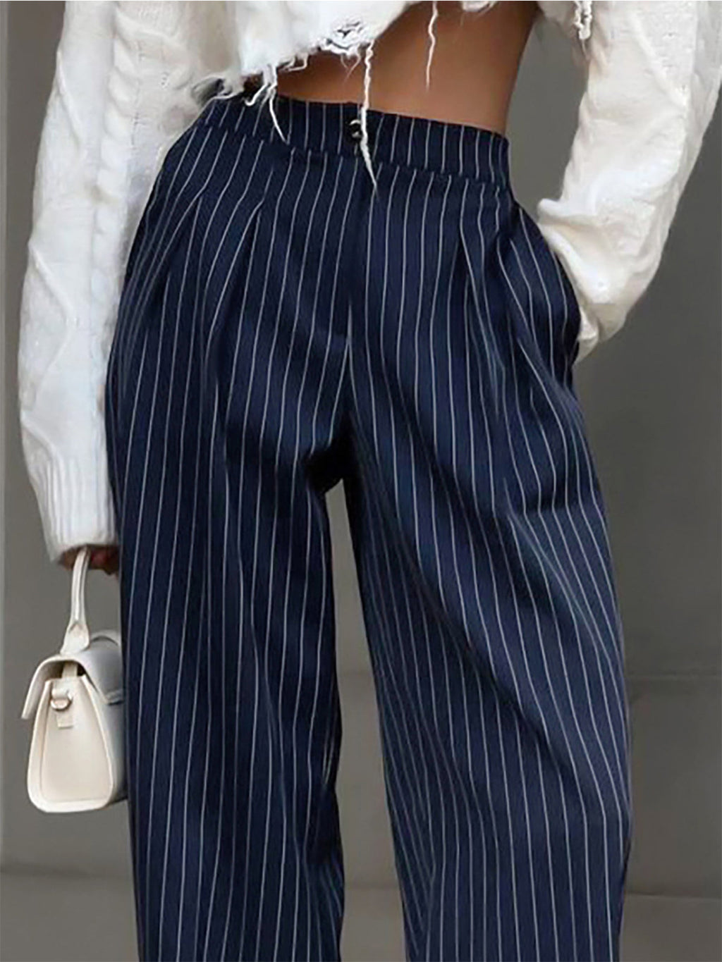 Women’s Pinstripe Wide Leg Trousers in Pleated Style | Wide Leg Trousers Women