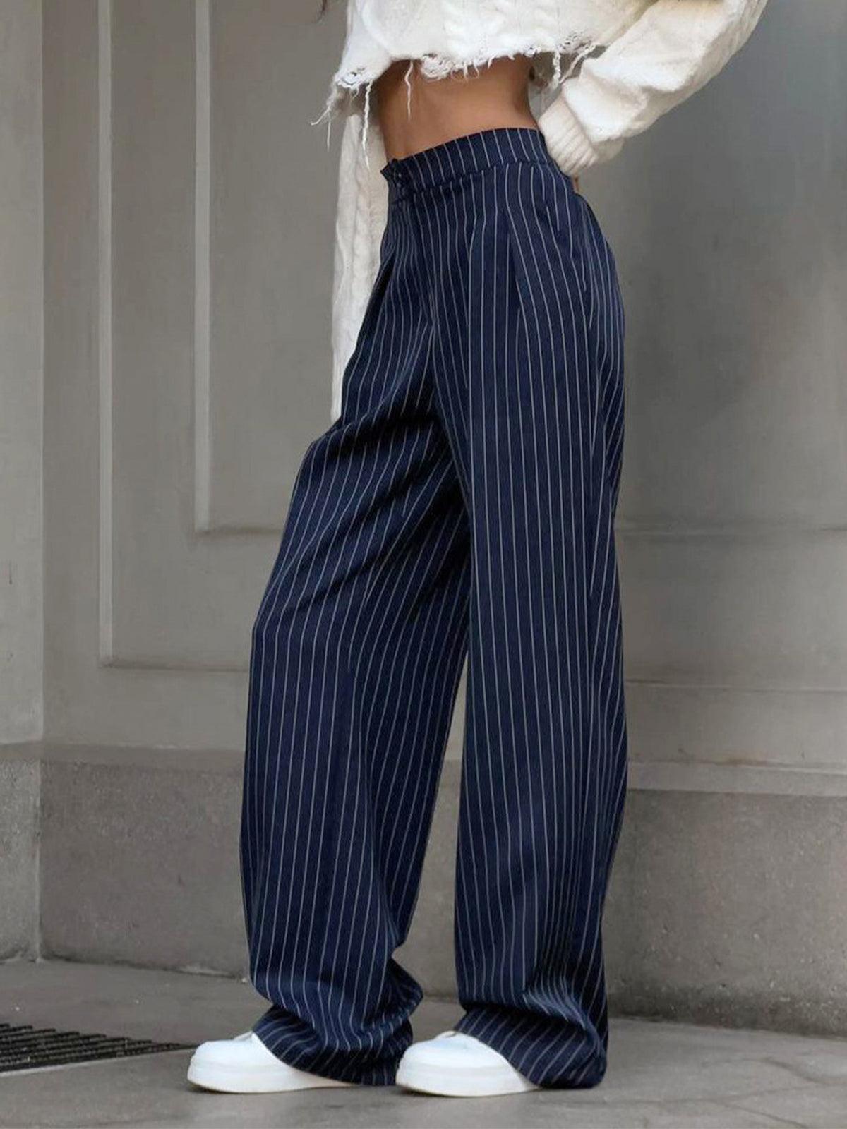 Women’s Pinstripe Wide Leg Trousers in Pleated Style | Wide Leg Trousers Women
