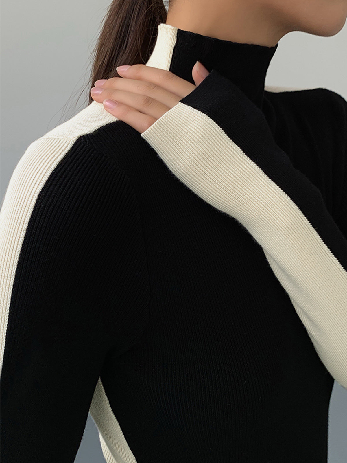 Women’s Long Sleeve Knit Top in Two Tone Slim Fit | Classic Women Blouse