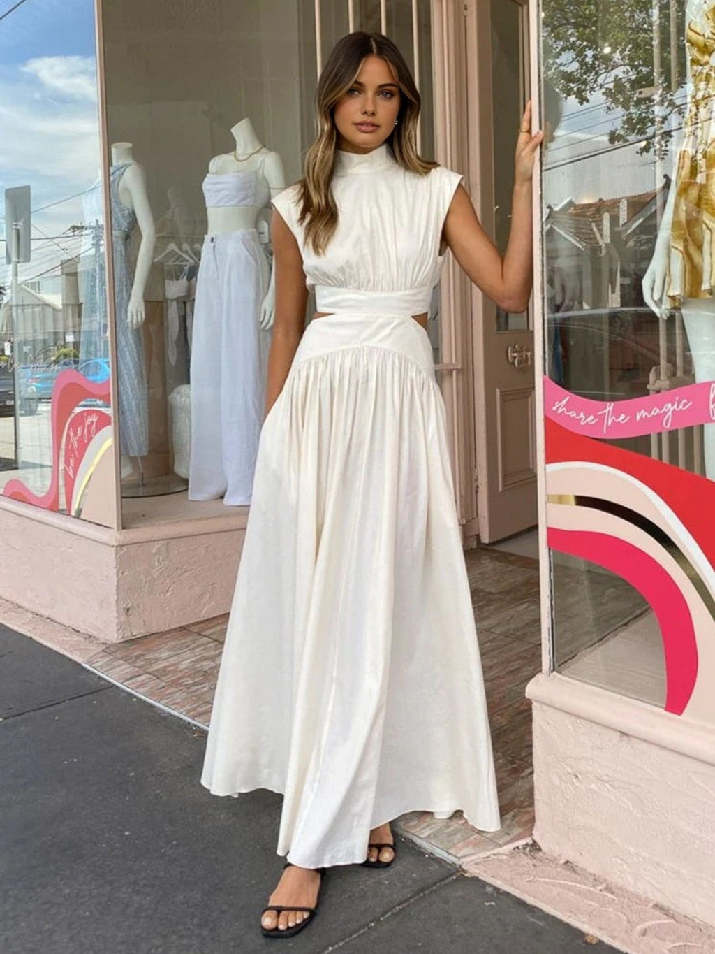 Women’s Mock Neck Cut Out Maxi Dress in Elegant Style | Summer Maxi Dress