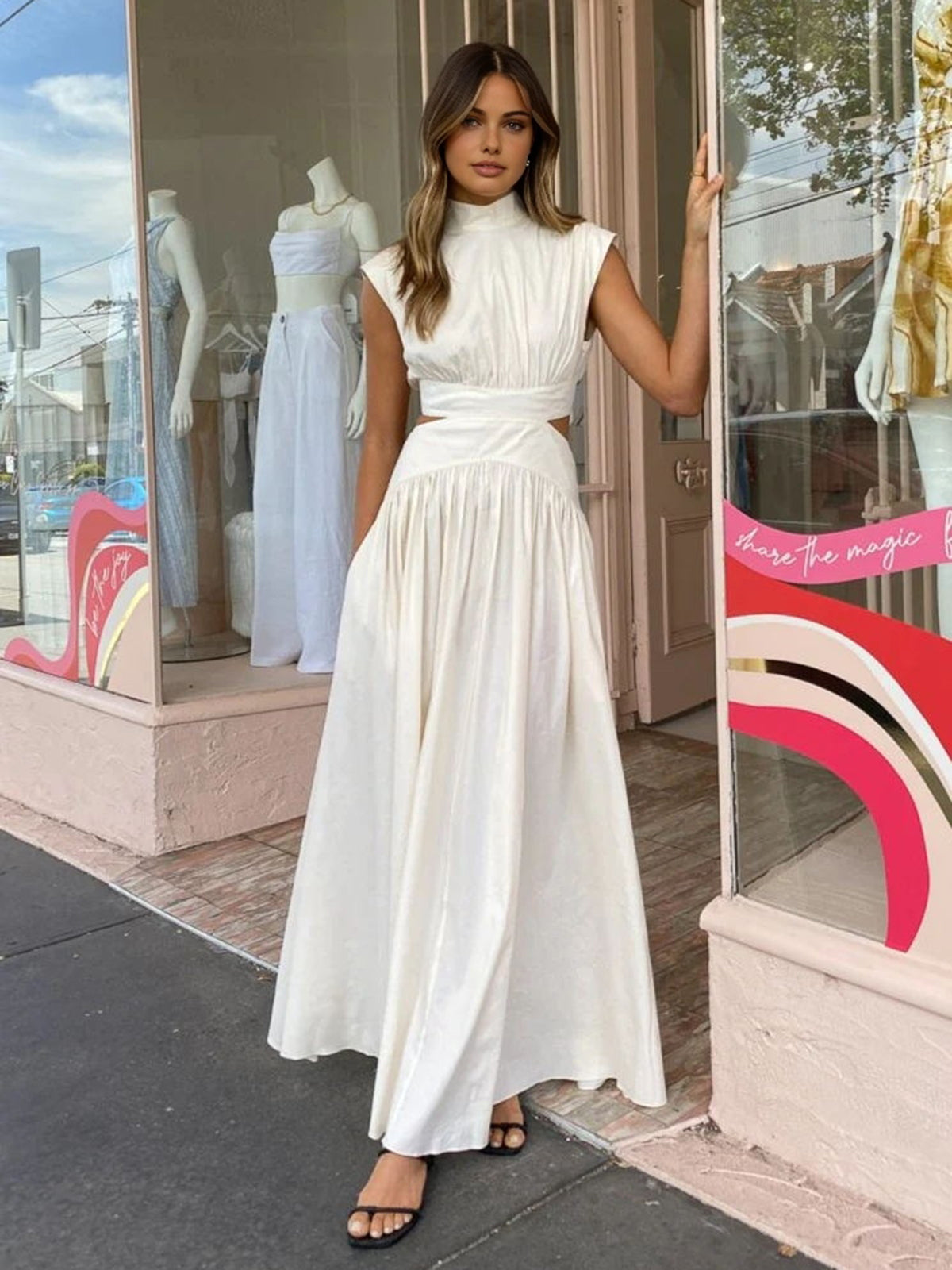 Women’s Mock Neck Cut Out Maxi Dress in Elegant Style | Summer Maxi Dress