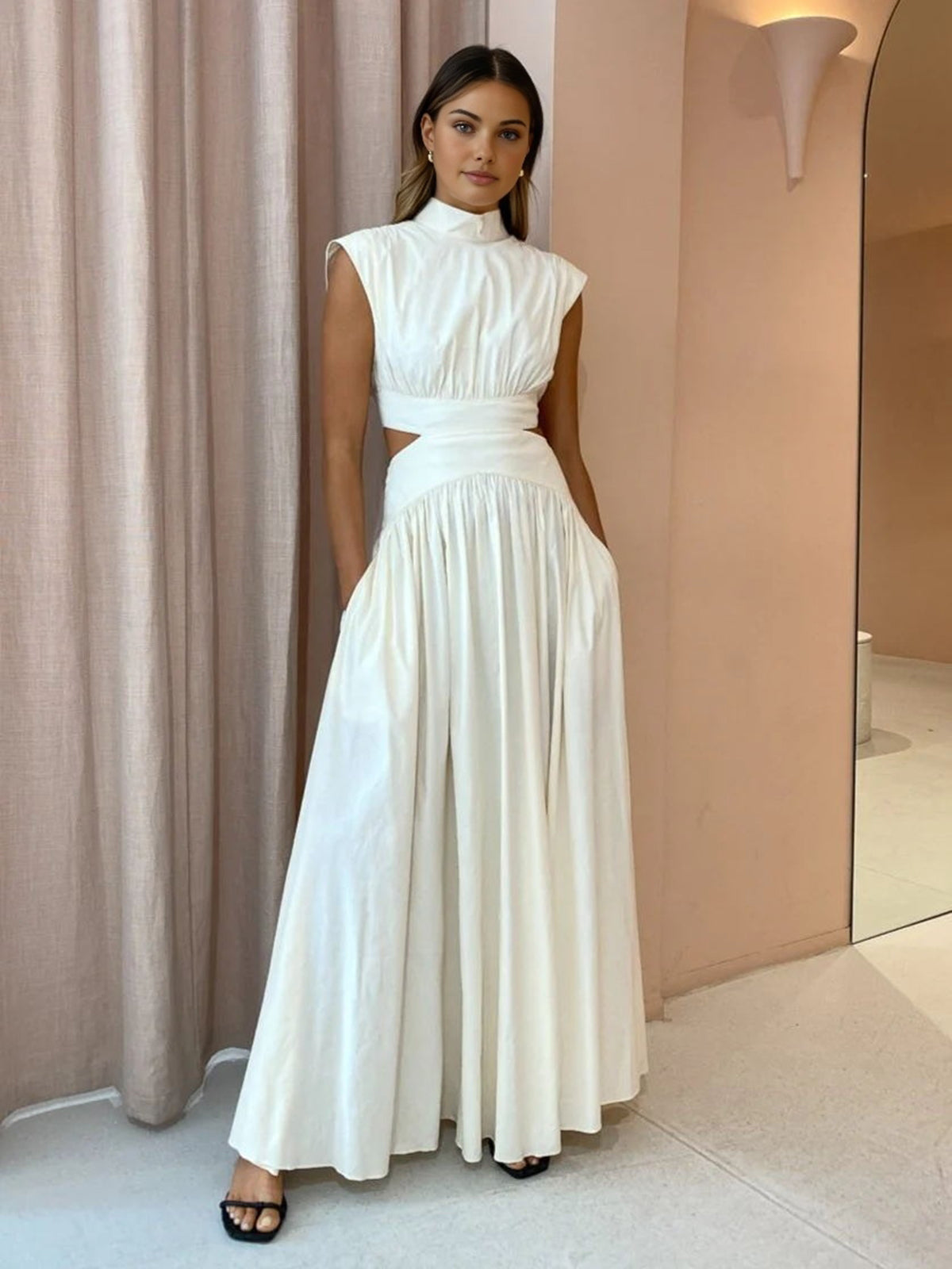 Women’s Mock Neck Cut Out Maxi Dress in Elegant Style | Summer Maxi Dress
