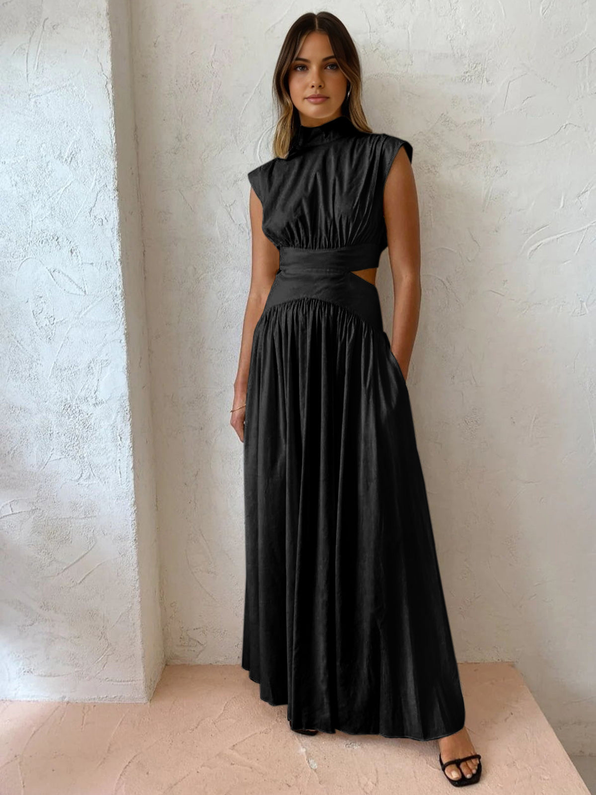 Women’s Mock Neck Cut Out Maxi Dress in Elegant Style | Summer Maxi Dress
