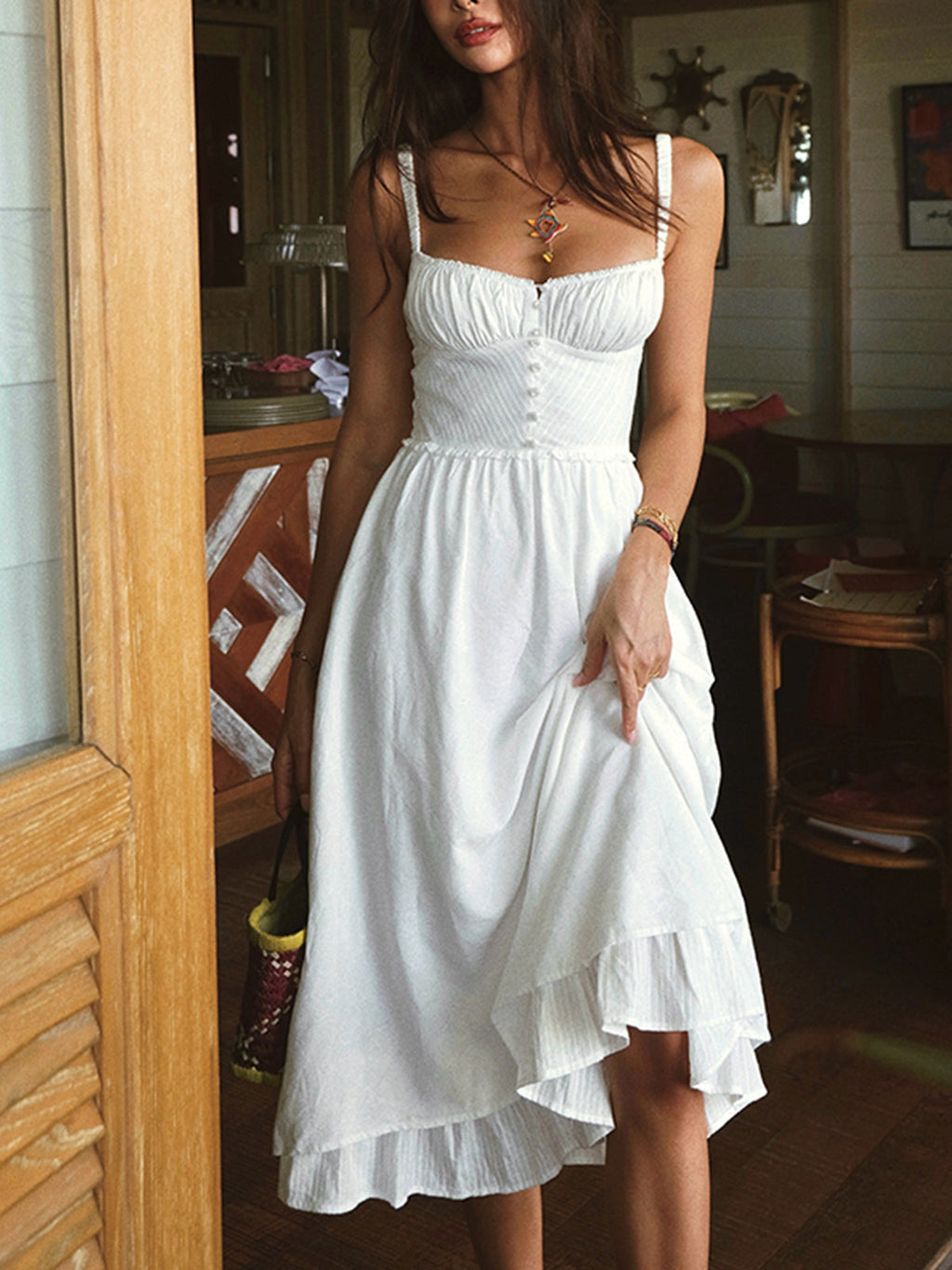 Women’s Summer Midi Dress in Ruffle Hem Cami Style | Elegant Summer Dress