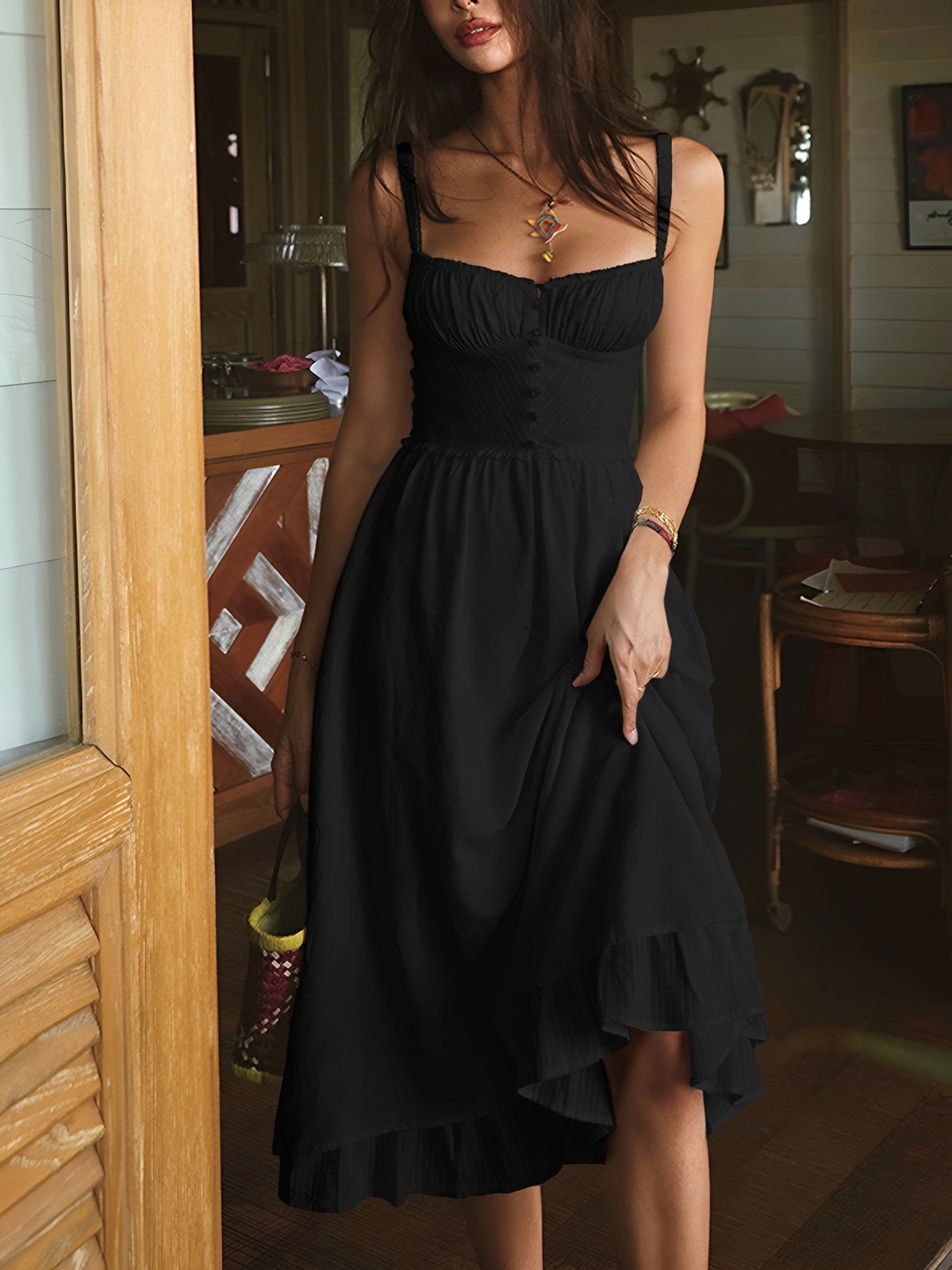 Women’s Summer Midi Dress in Ruffle Hem Cami Style | Elegant Summer Dress