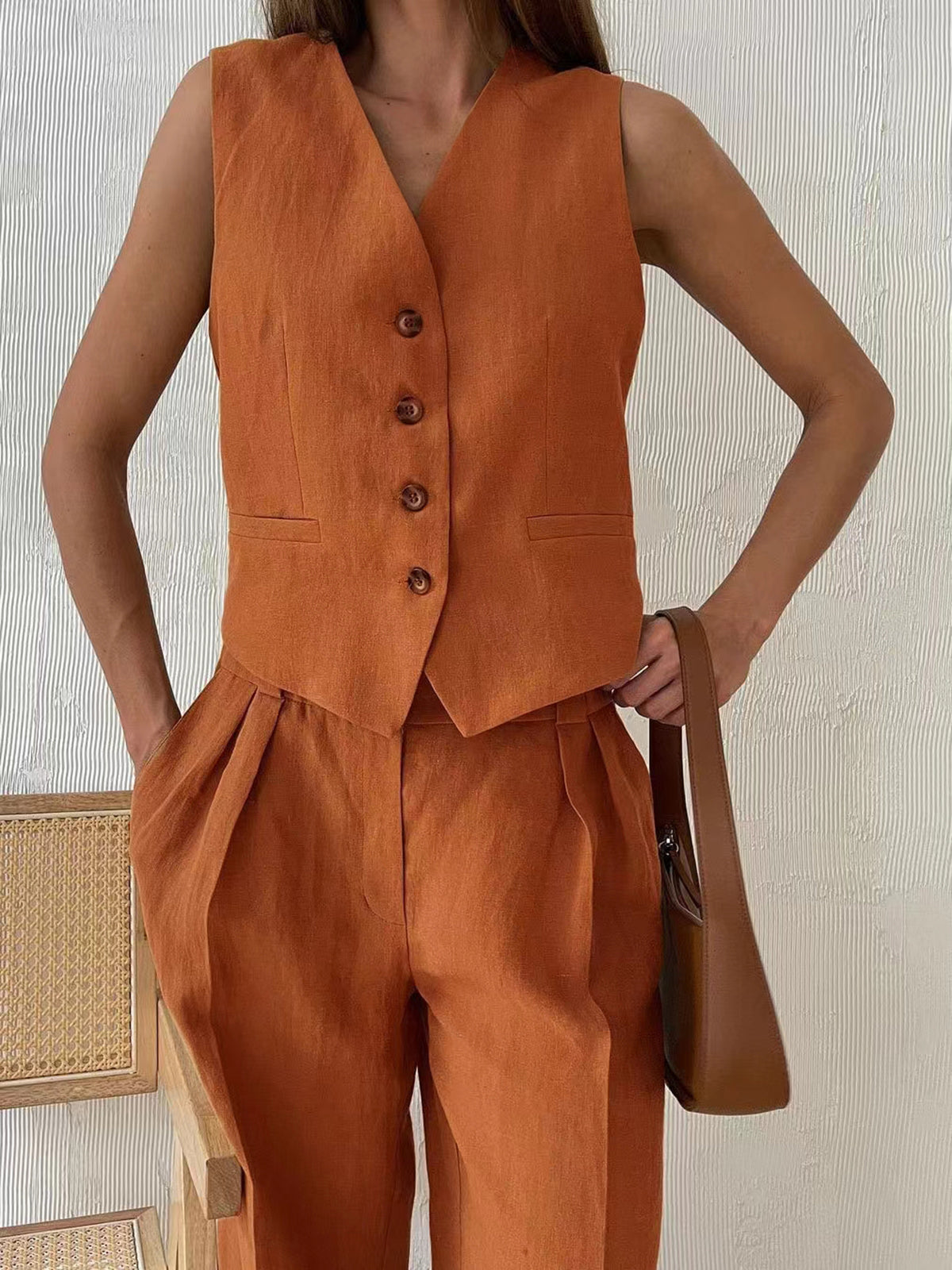 Women’s Sleeveless Waistcoat and Wide Leg Trousers Set | Elegant Trouser Set
