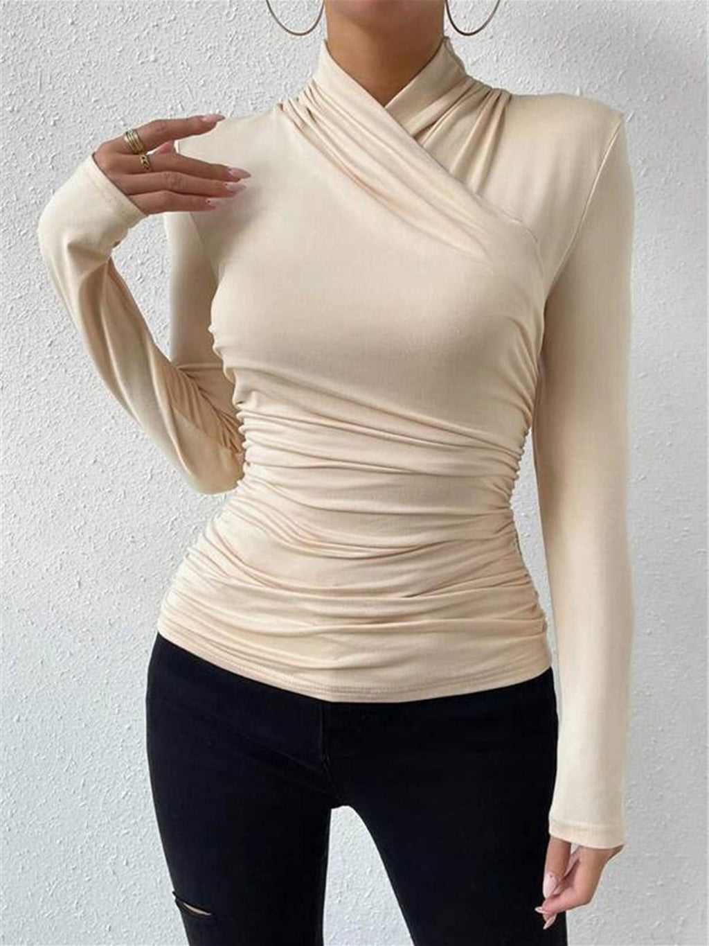 Women’s Cross Over Long Sleeve Top in Slim Fit Elegant Style | Women Blouse