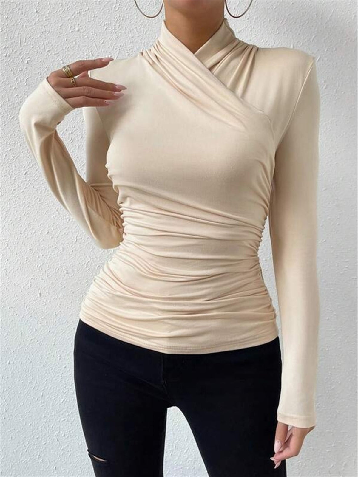 Women’s Cross Over Long Sleeve Top in Slim Fit Elegant Style | Women Blouse