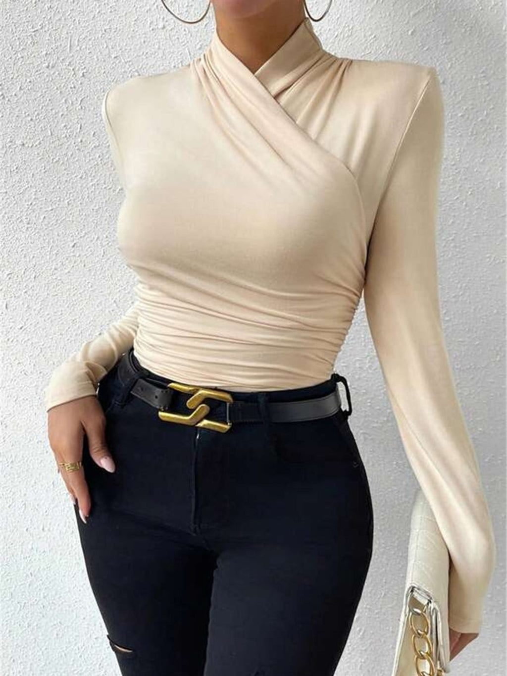 Women’s Cross Over Long Sleeve Top in Slim Fit Elegant Style | Women Blouse