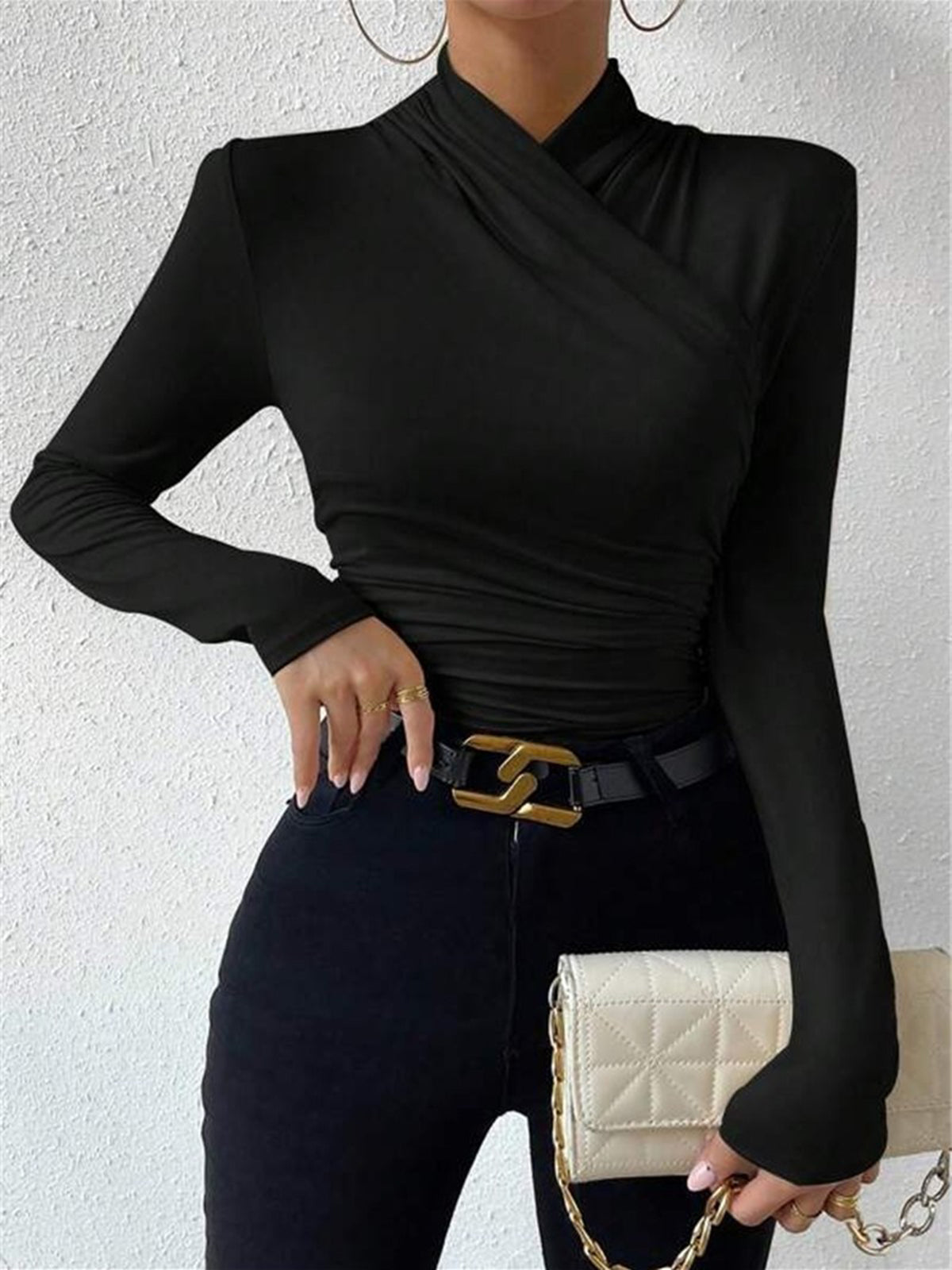 Women’s Cross Over Long Sleeve Top in Slim Fit Elegant Style | Women Blouse