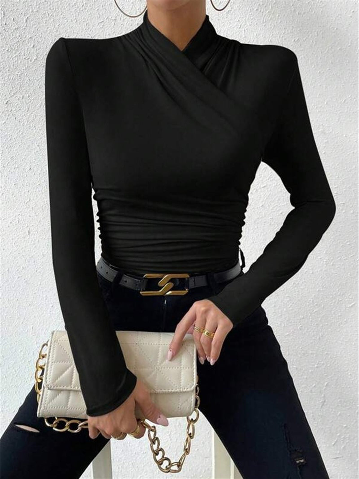 Women’s Cross Over Long Sleeve Top in Slim Fit Elegant Style | Women Blouse