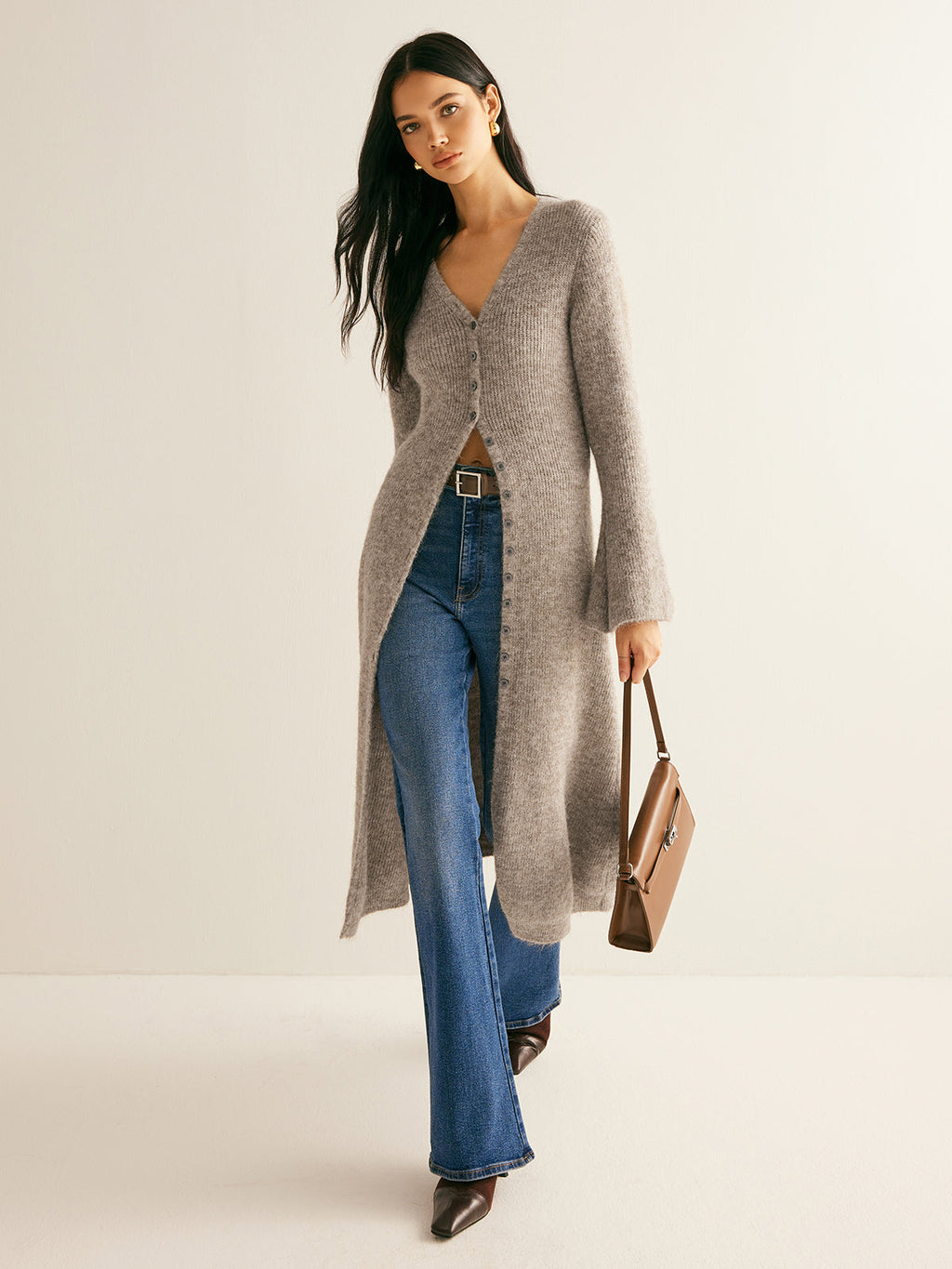 Women’s V Neck Knit Sweater Dress in Midi Style | Elegant Women Dress