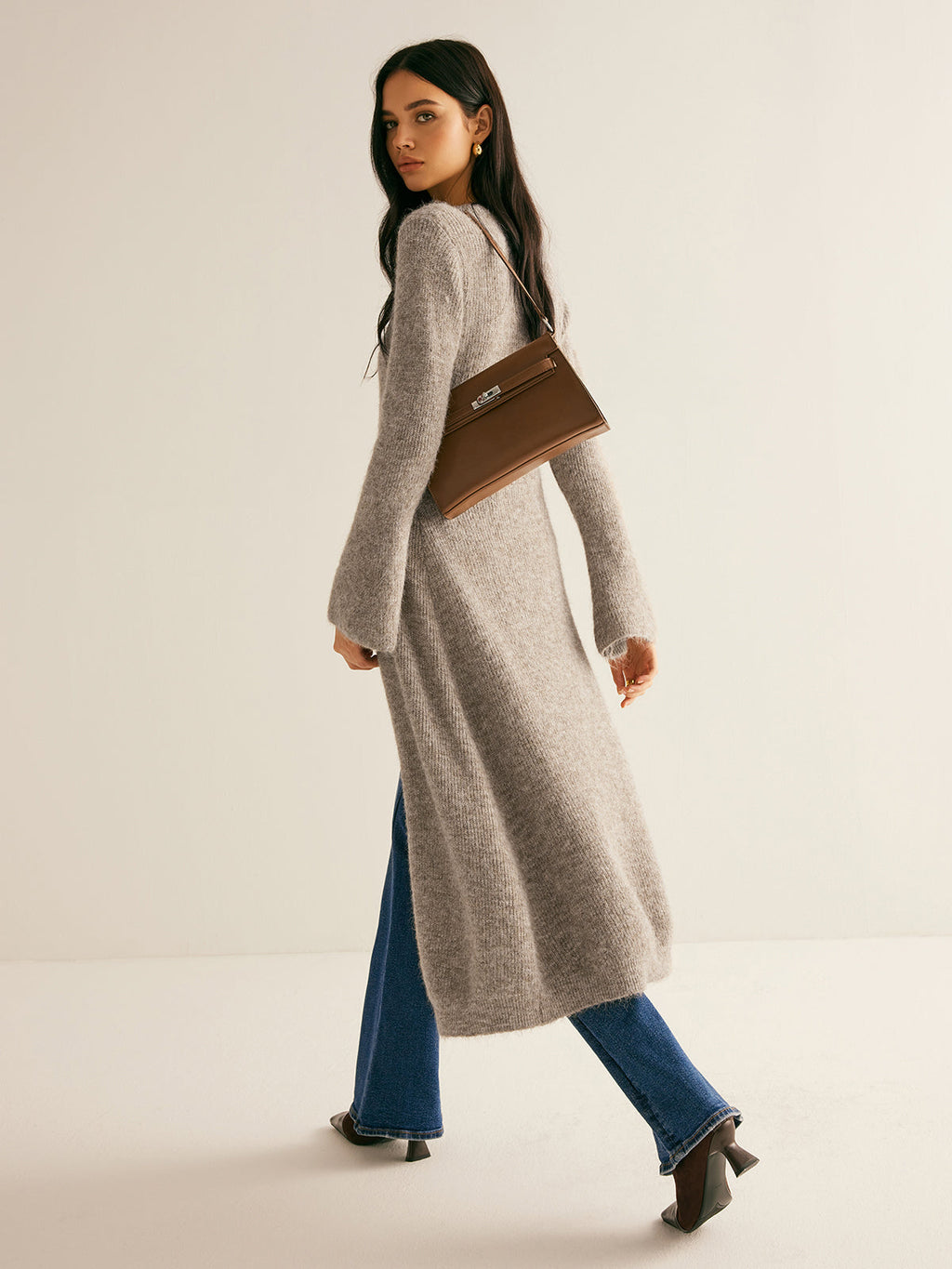 Women’s V Neck Knit Sweater Dress in Midi Style | Elegant Women Dress
