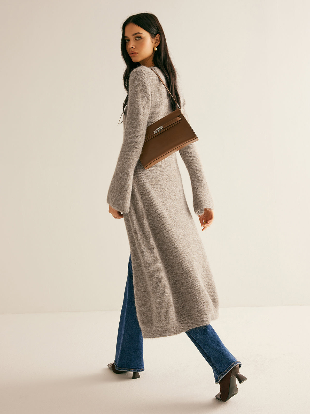 Women’s V Neck Knit Sweater Dress in Midi Style | Elegant Women Dress