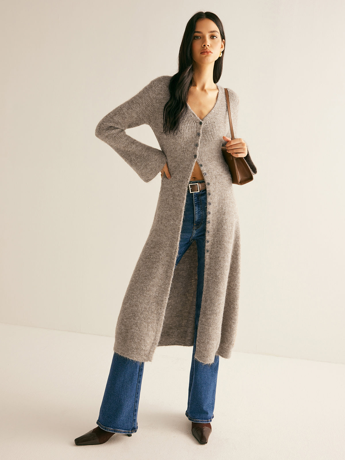 Women’s V Neck Knit Sweater Dress in Midi Style | Elegant Women Dress