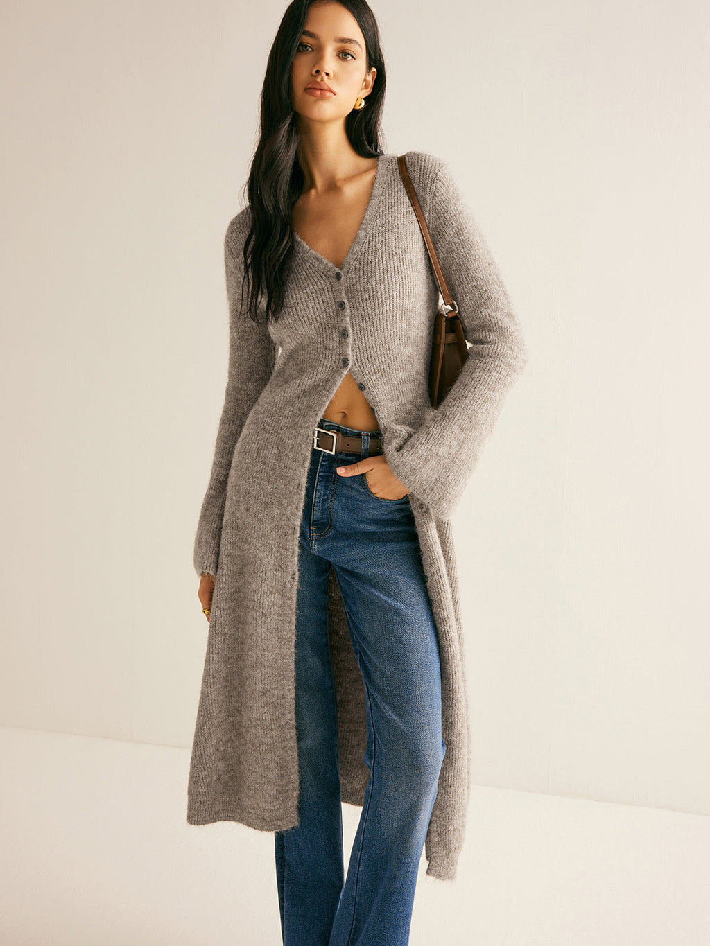 Women’s V Neck Knit Sweater Dress in Midi Style | Elegant Women Dress