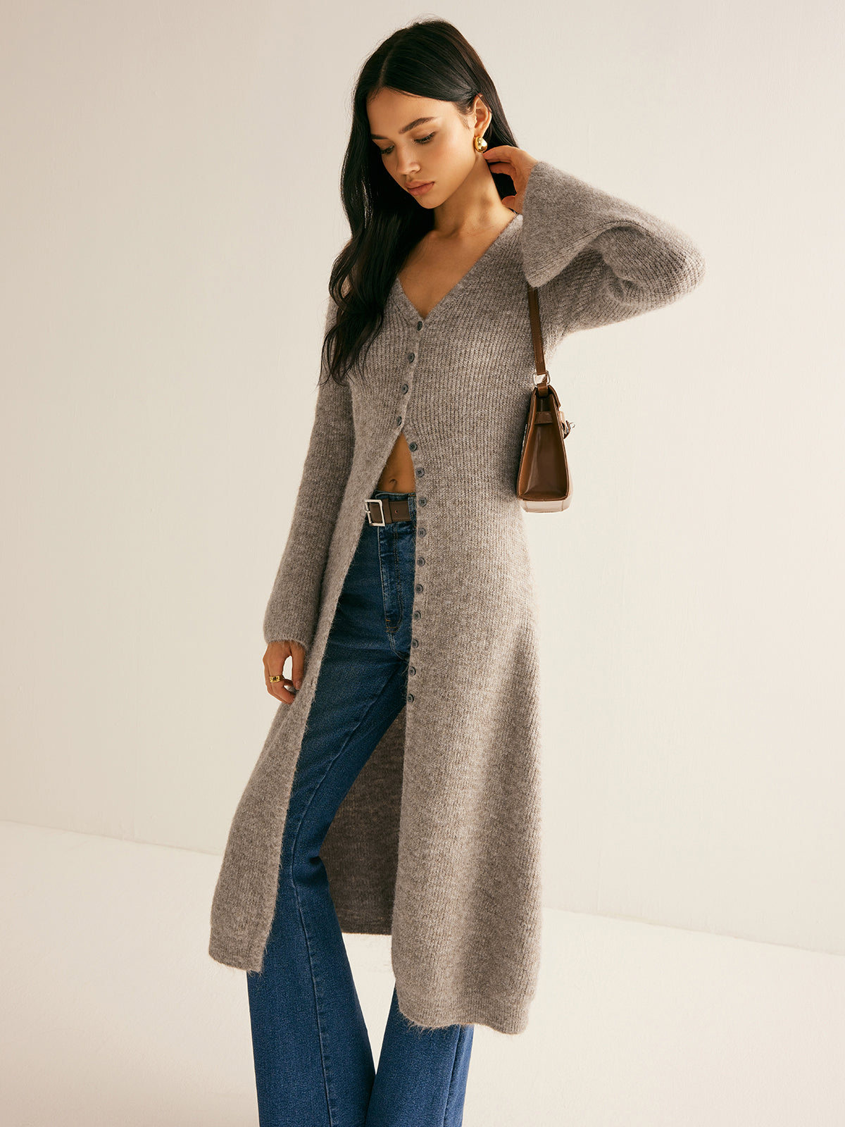 Women’s V Neck Knit Sweater Dress in Midi Style | Elegant Women Dress