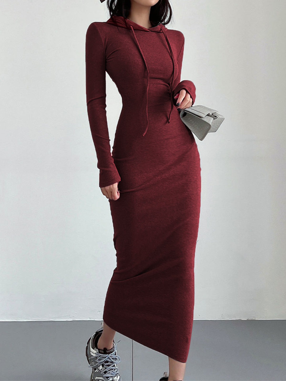 Hooded Long Sleeve Maxi Dress | Women Maxi Dress